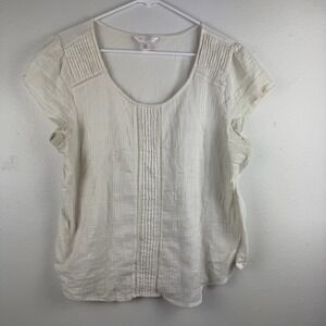 LC LAUREN CONRAD Womens‎ Gauzy Cream Short Sleeve top blouse shirt - XXL
